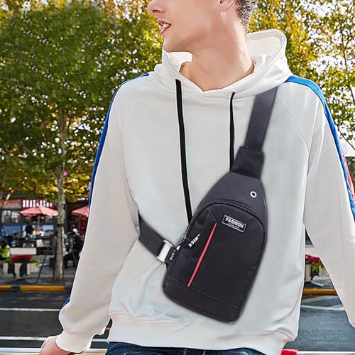 Multipurpose Strap Bag Crossbody Backpack with Headphone Hole Strap Backpack Hiking Backpack Crossbody Chest Bag (Black)3