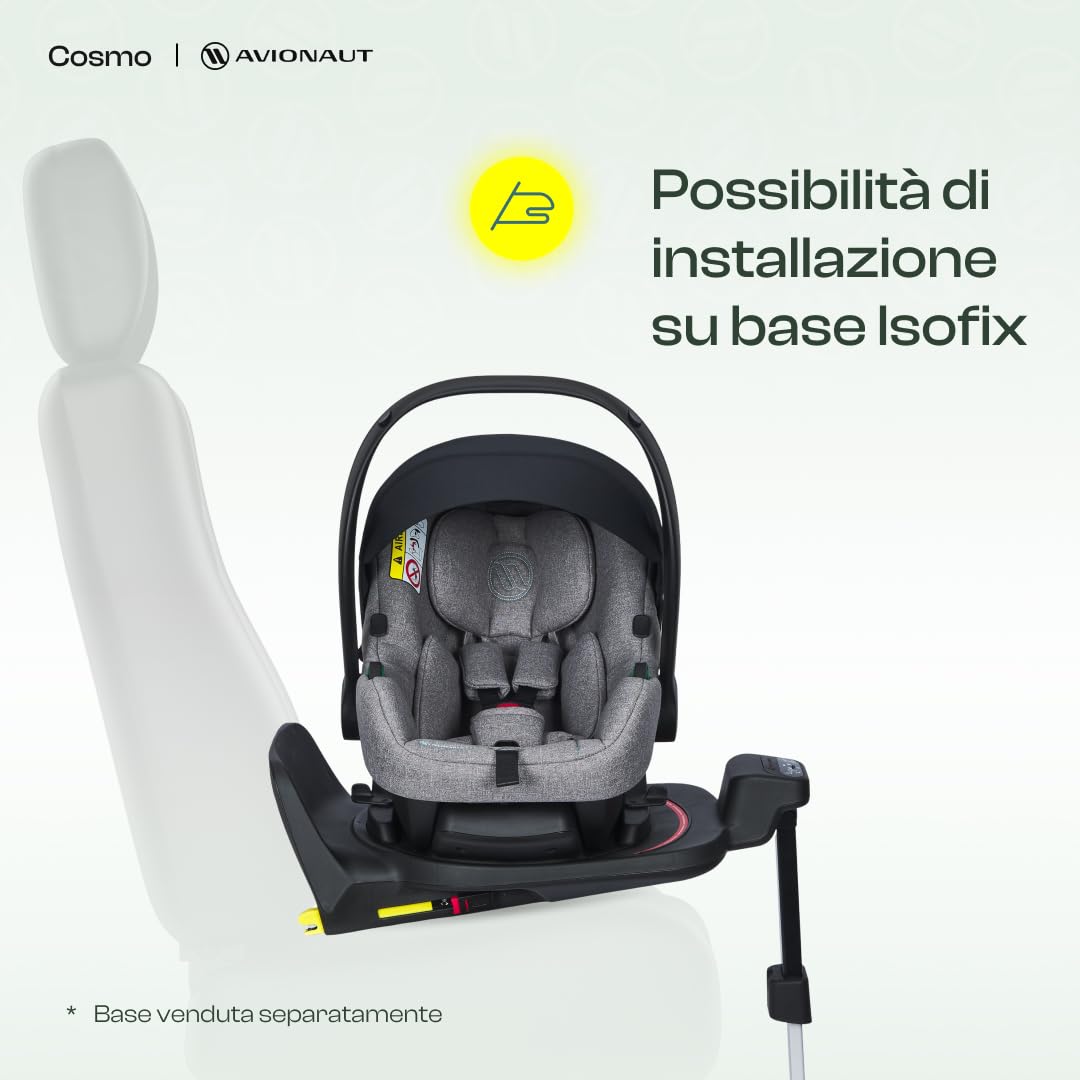Seggiolino Auto ISOFIX Gruppo 0+ 0–13 kg 40–87 cm Avionaut Cosmo Smart – ovetto neonato ergonomico e sicuro, seggiolino auto per bambini e neonati, compatibile ISOFIX, comfort e protezione