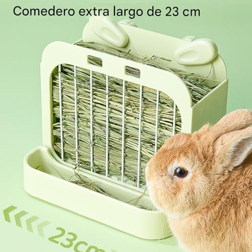 Heno para conejos y chinchillas usando dispensador de forraje para interior 5