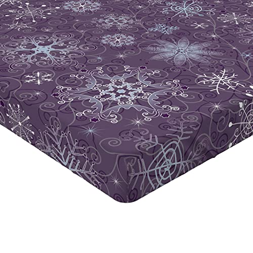 Ambesonne Eggplant 2 Pack Fitted Sheet, Xmas Snowflakes Floral, Bed Cover All-Round Elastic Deep Pockets 2 Pieces, Package Contains 2 California King Fitted Sheets, Violet White