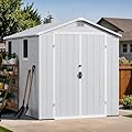 Patiowell 6X8 FT Resin Outdoor Storage Shed with Floor, Plastic Tool Sheds with Lockable Door and Window, Weather-Resistant Garden Shed, Easy Assembly for Backyard, Patio, Light Grey