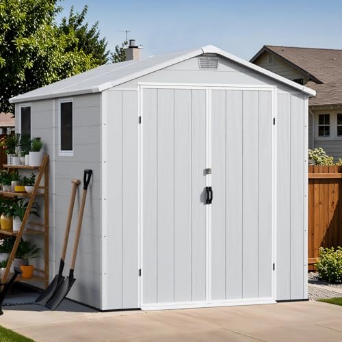 Image of Patiowell 6X8 FT Resin Outdoor Storage Shed with Floor, Light Gray