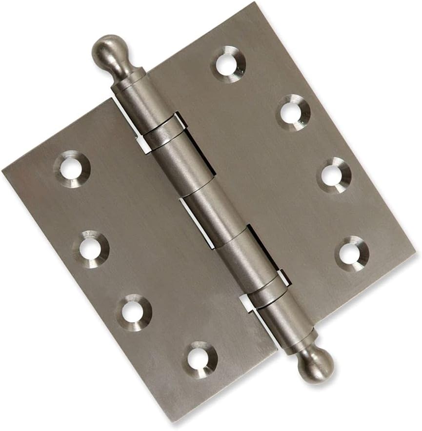 3 Pack - 4 x 4 Solid Brass Ball Bearing Hinges - Satin Nickel (US15) with Ball Tips