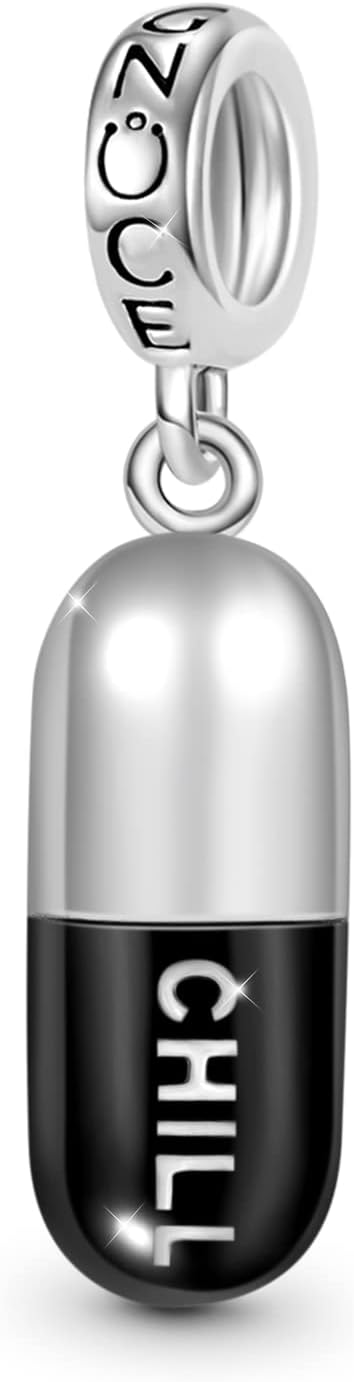 GNOCE Chill Pill Pendant Charm 925 Sterling Silver Dangle Charms for Charms Bracelet Jewelry Gift For Women Wife Fit Snake Chain Bracelets/Necklace