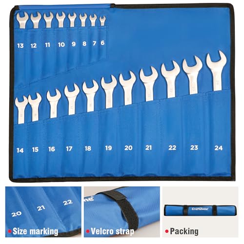 Image of 19-Piece Combination Wrench Sets CR-V Metric Wrench Set 6-24mm Box and Open End Wrench Set 12-Point with Rolling Pouch Industrial for Workshop Outdoor Diy Repair