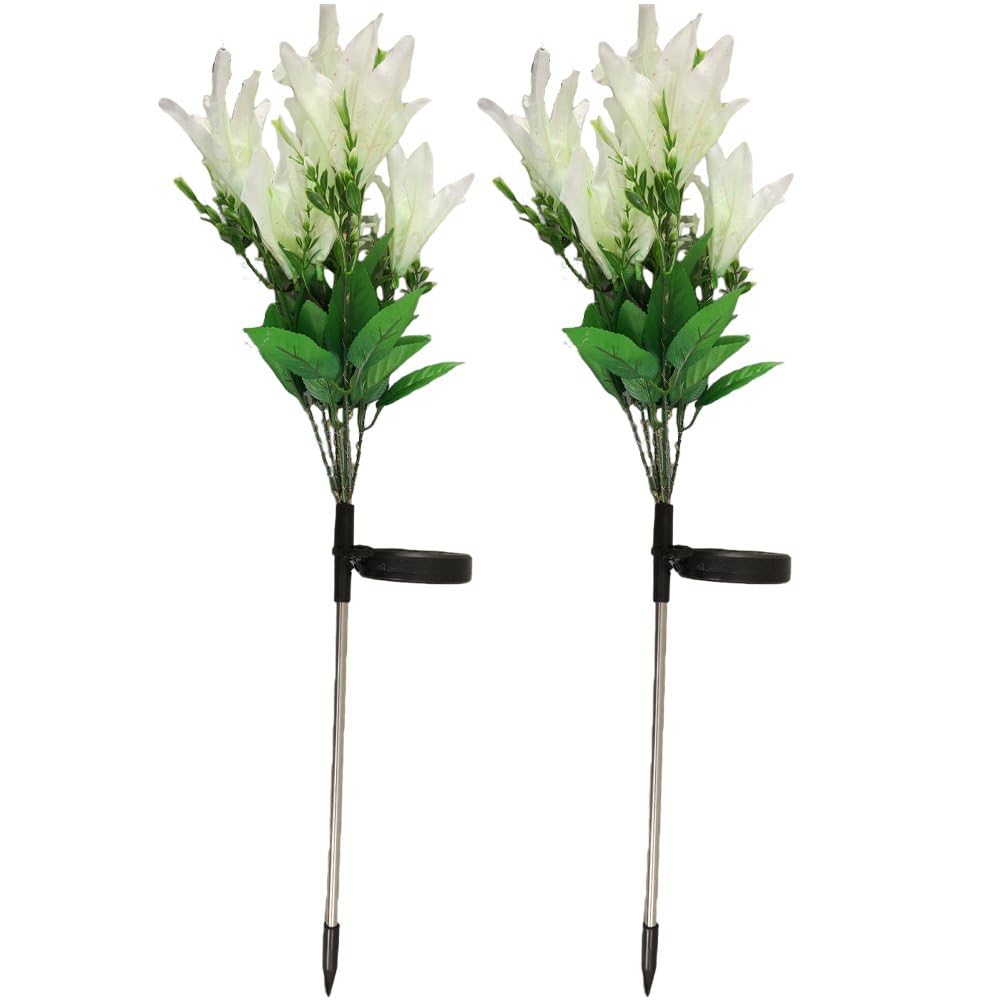 Sslvya 2 Pcs Solar Flower Stake Light, Waterproof Outdoor Garden Pathway Light, Decorative Solar Flower Yard Light for Patio, Walkway, Lawn