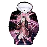 Luc1fer Unisex Japanese Anime Hoodie,Demon Slayer's Nezuko Print in Front and Back,Multicolored1,L