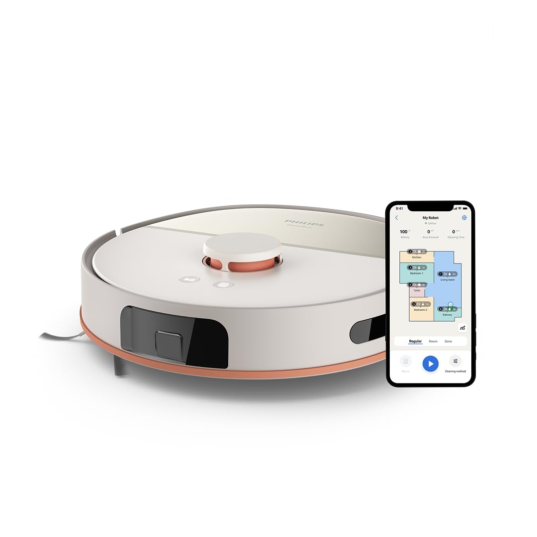 Philips HomeRun 5000 Serisi Robot Elektrikli Süpürge, Çift Döner Mop, Süpürme ve Paspas, 10.000Pa Emiş Gücü, Lazer Çizgi Navigasyon, HomeRun Uygulaması, İpek Beji (XU5000/20)