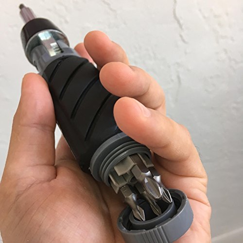 Heavy Duty RATCHETING SCREWDRIVER - ADJUSTABLE ANGLE - 3 Way Ratchet - NONSLIP Big Rubber Grip - Multibit Storage w/Ph Hex Torx Bits | Durable Portable Screw Driving Solutions from Mars-Tool
