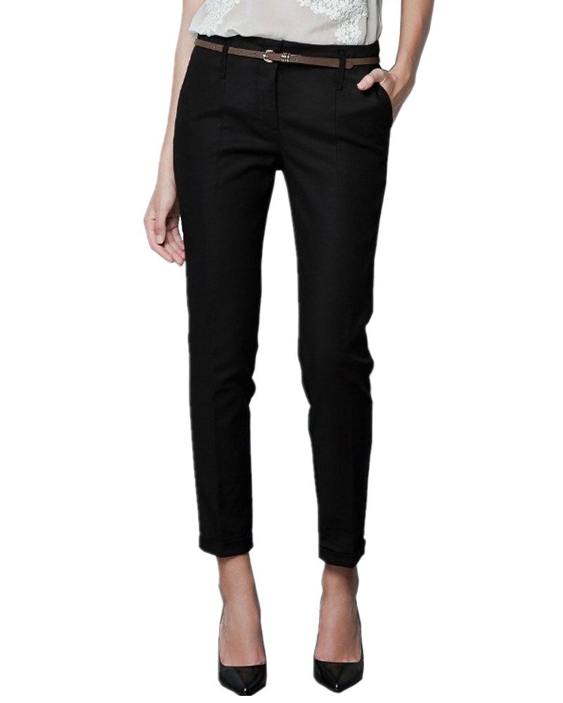Womens Side Pockets Slim Capri Trousers Pants S M L XL