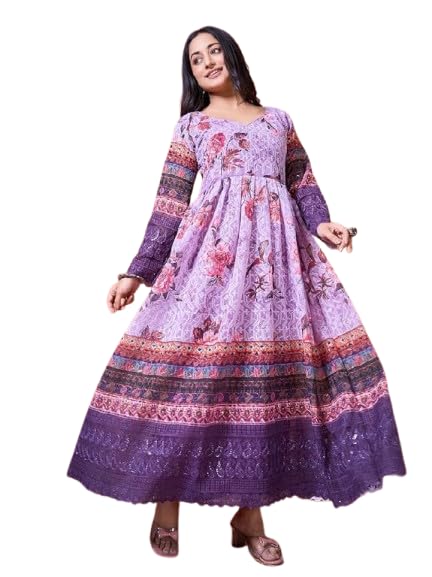 Women Cotton Silk Gown | Ethnic Anarkali Long Dress | Festive Kurti Gown for Women & Girls-image-47
