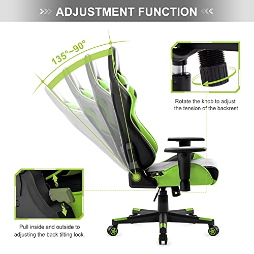 Sedia da Gaming, Ergonomica Sedia da Ufficio, Sedile Sport di Lusso Sedia Gamer, Reclinabile con Braccioli e Poggiatesta Cuscino Lombare, Sedia PC (Verde) - Sedia gaming - Immagine 3
