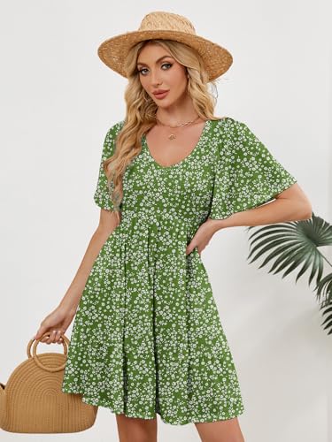 Image of UEAL Womens Cute Floral Smocked V Neck Flutter Sleeve Sundress with Pockets Casual Spring Summer Dresses for Women 2026