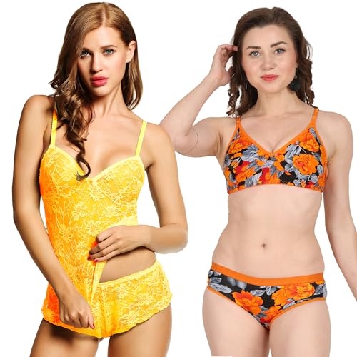 Image of Love Maker Babydoll Lingerie Bra Panty Set Undergarments for Women Honeymoon Nighties Small to 3XL