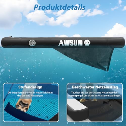 AWSUM 120x100cm Hunderampe Aufblasbar Hunde Wasserrampe Aufblasbare Dog Ramp Hundeboot Rampe Leiter Schwimmrampe Welpe Planke Schwimmdock Plattform für Hunde bis zu 80 kg, für Pool, Boote, Docks, Seen