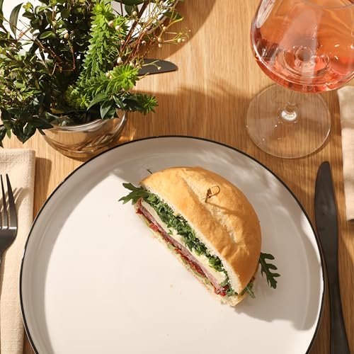 Image of Gibson Home Oslo 12-Piece Porcelain Dinnerware Set - Dinner Plates, Salad Plates & Bowls, Classic White With Black Rim Everyday Dish Set for Home, Kitchen, Microwave & Dishwasher Safe