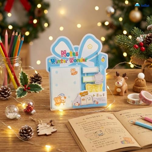 Image of FunBlast Christmas Sticky Notes - Cute Merry Christmas Memo Pad, Kawaii Sticky Note for Kids & Girls, Self Adhesive Notes and Bookmark, Stationery Gift for School, Office & Personal Use (Blue)
