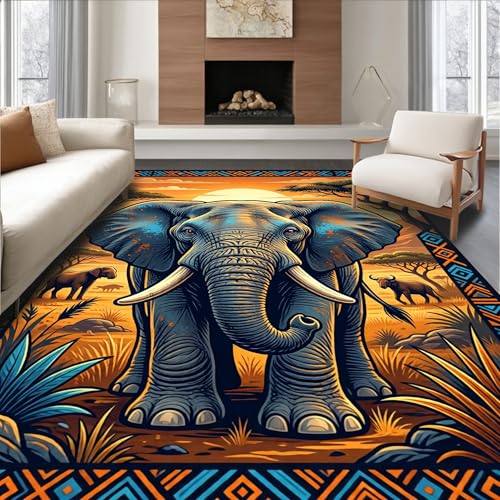 Design&I Low Pile Flatwoven Area Rug 2x3, Whimsical Savanna Beast