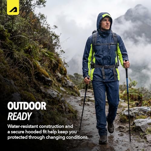 Image of Boldfit Rain Jacket for Men Waterproof Unisex Rain Coat and Pant Set, Raincoat Jacket, Easy Adjustable Rainwear Top and Bottom Set, Waterproof Bike Riding, Navy Yellow, M-L (1 Pair)