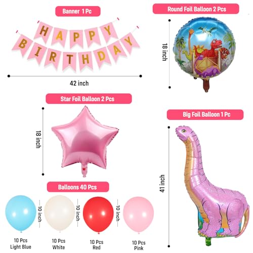 Image of Party Propz Dinosaur Themed Birthday Decoration Kit - 45 Pcs, Big Dinosaur Foil Balloon, Happy Birthday Banner, Star Foil Balloons,Latex Balloons, Bday Kit For Kids(Cardstock)