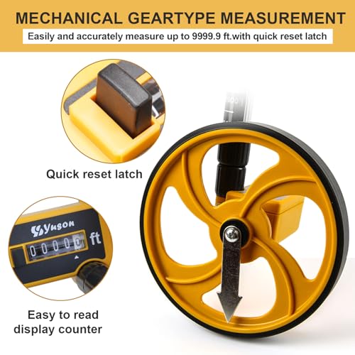 YS YUSON 6 Inch Metric Rolling Measuring Wheel Outdoor, Compact Design with One-Key Reset | Gear Counter | Telescopic Handle | With Mark Flags, Tape Measure & Backpack, Measures Up to 9999 Meters