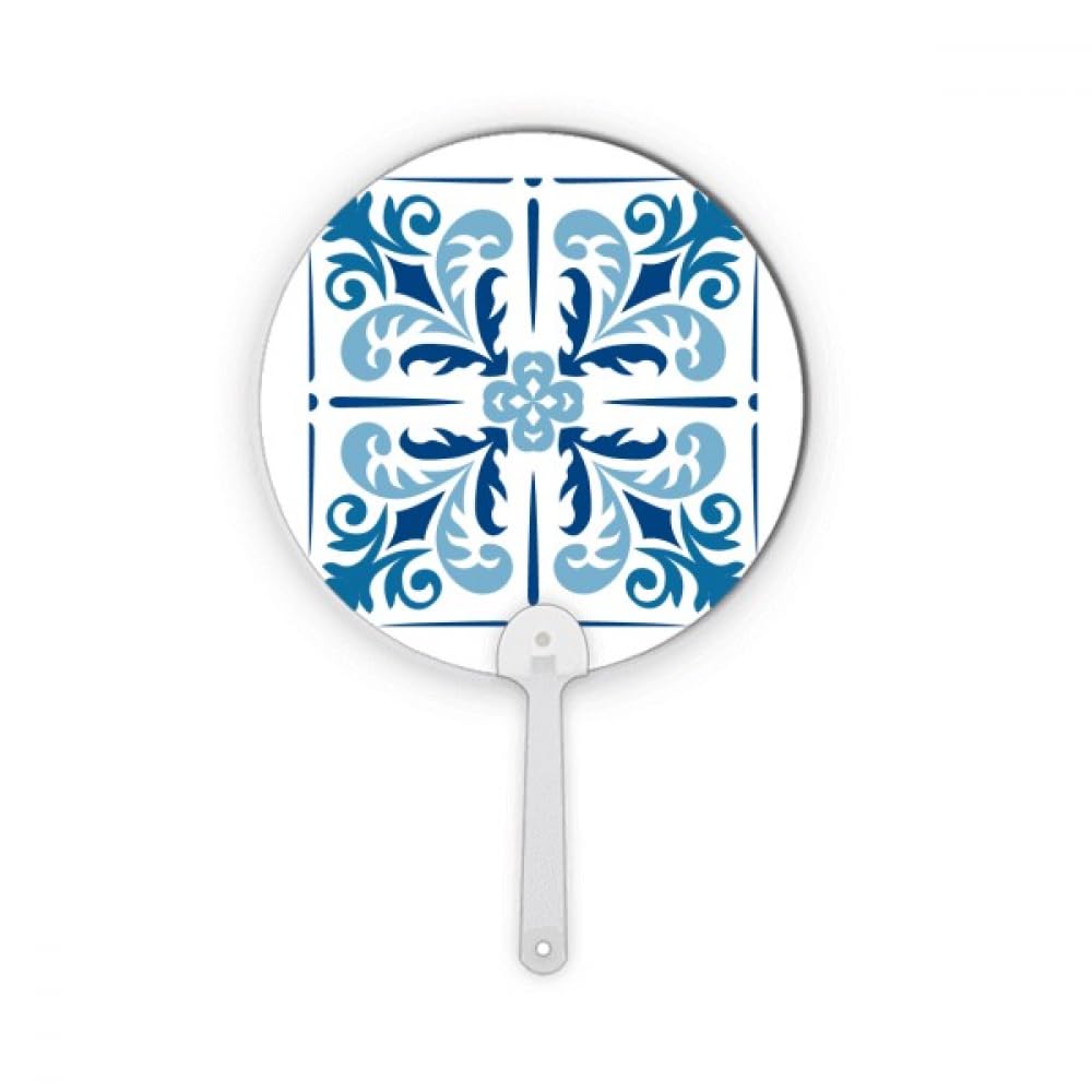 Éventail marocain rond en plastique bleu avec illusion de fleurs no/no