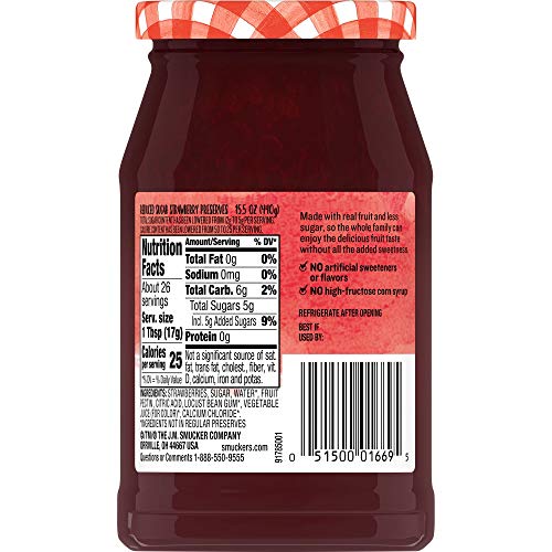 image for Smucker's Low Sugar Strawberry Reduced Sugar Preserves, 15.5 Ounces, 1