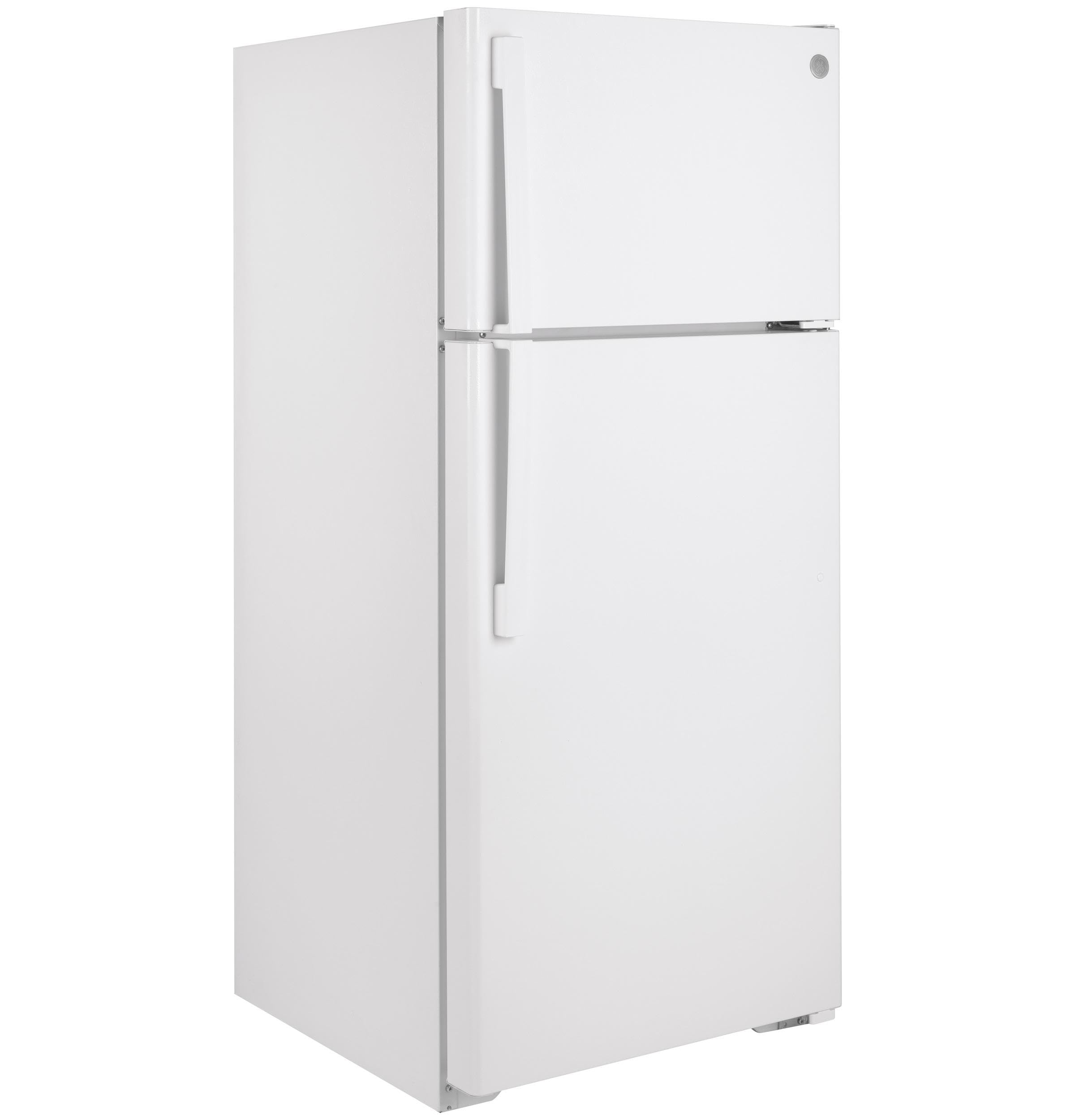 GTE17DTNRWW 28" Energy Star Qualified Top Freezer Refrigerator with 16.63 cu. ft. Capacity; LED Lighting; Adjustable Wire Shelves and Upfront Temperature Controls in White on Fridge.com