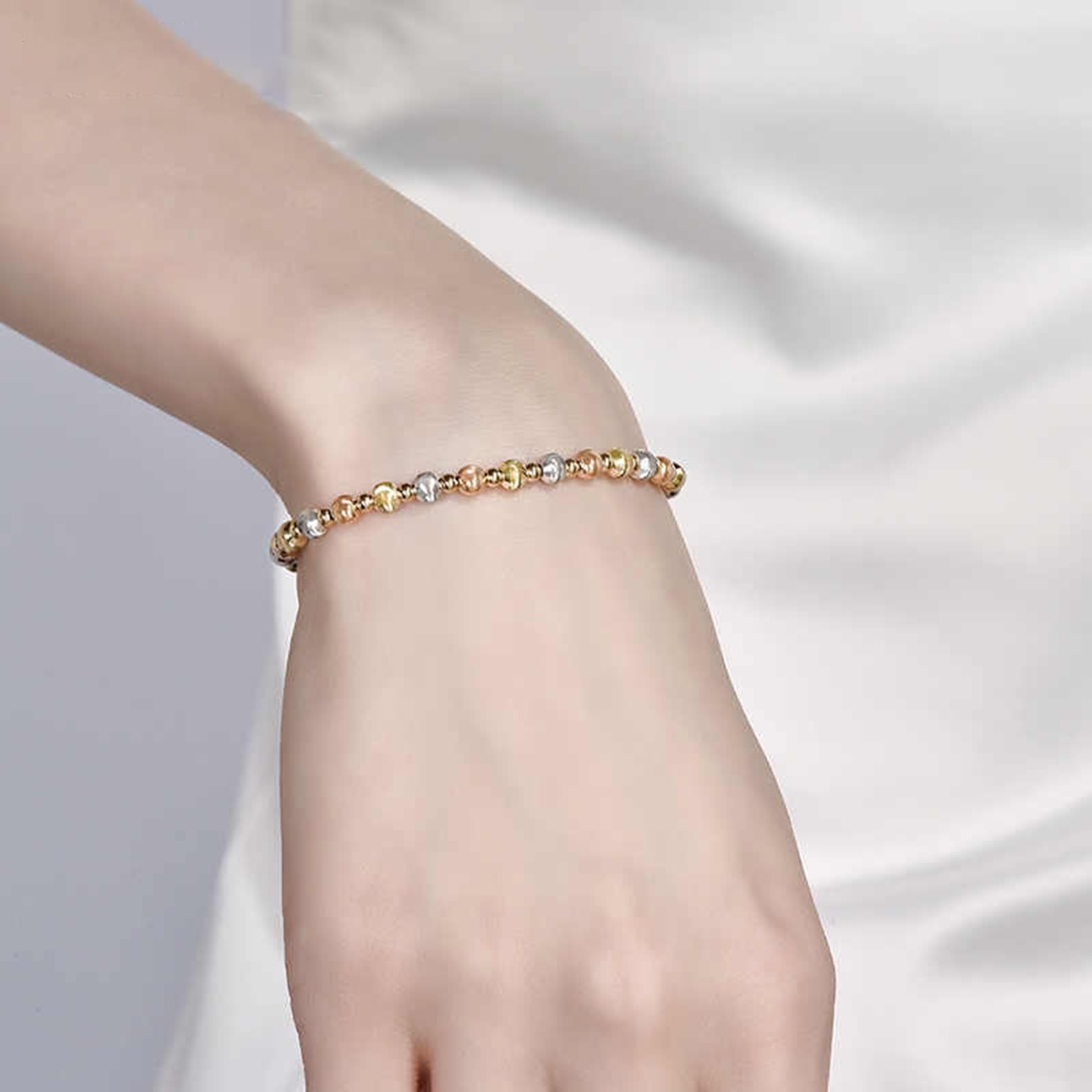 KnSam 9K/14K/18K żółte złoto bransoletka damska prawdziwe koraliki 4 mm, Au 750/585/375