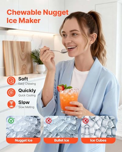 Image of VEVOR Countertop Ice Maker, 44 lbs per Day, Self-Cleaning Portable Machine with Scoop, 4 lbs Ice-Storage Basket, Nugget Ice-Making Machine with Chewable ICES for Home, Kitchen, Office, Bar & Party