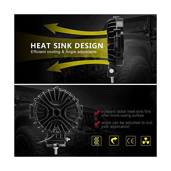 2PACK 7" LED Offroad Pod Lights Bar 51W with Mounting Bracket, Black Round Spot Bumper Driving Lamp Headlight Fog Light for Offroader, Truck, Car, ATV, SUV, Jeep, Construction, Camping, Hunters