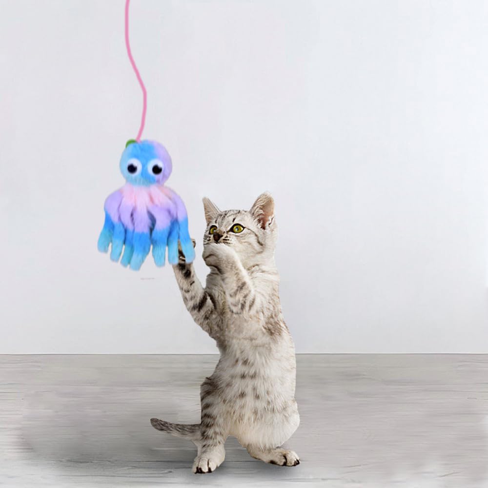 Tyasoleil Squeaky Elastic Octopus Hanging Cat Toy - Interactive Plush Pet Toy for Self-Play Boredom Relief (Purple)