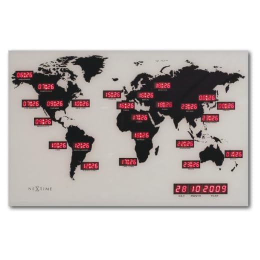 NeXtime 2897 World Time Digit Horloge Aluminium Multicolore 55,0 x 36,0 x 4,0 cm