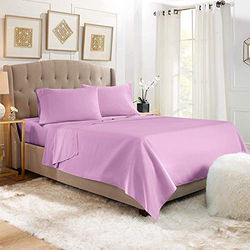 Image of Levender Bedsheet with 4 Pillow Covers 400TC 100% Egyptian Cotton Premium 5 Piece Bedsheets Single Bed