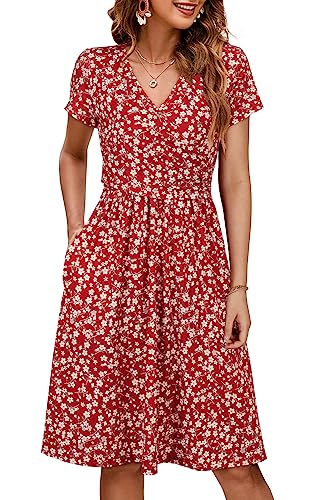 OUGES Maternity Nursing Dress Breastfeeding Short Sleeve V Neck Casual Pregnancy Postpartum Baby...