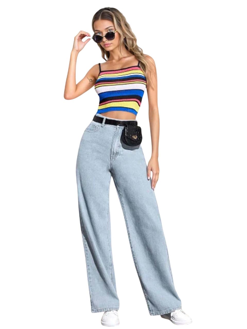 Womens High Rise Cotton Lycra Jeans(Blue Light,28)