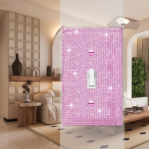 Image of 2 Pcs Shiny Pink Rhinestones Single Toggle Light Switch Plate Decorative Cover Plate Light Switch Cover Rhinestones Switch Plate Decorative Wall Plate
