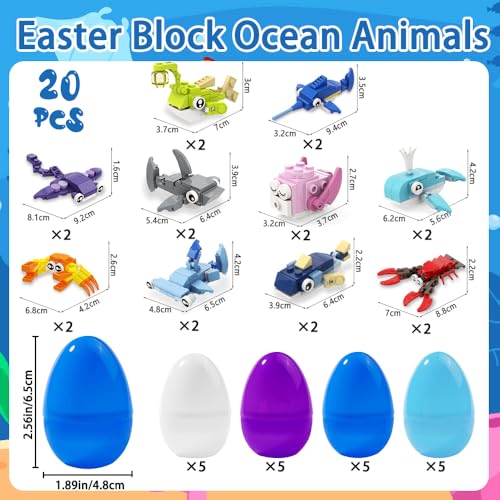 Celltestria 20pcs Prefilled with Easters Eggs Building Blocks, Marine Animals Building Gifts Toys for Kids Easters Basket Stuffers for Boy Girl School Classroom Prizes Hunt Supplies Party Favors