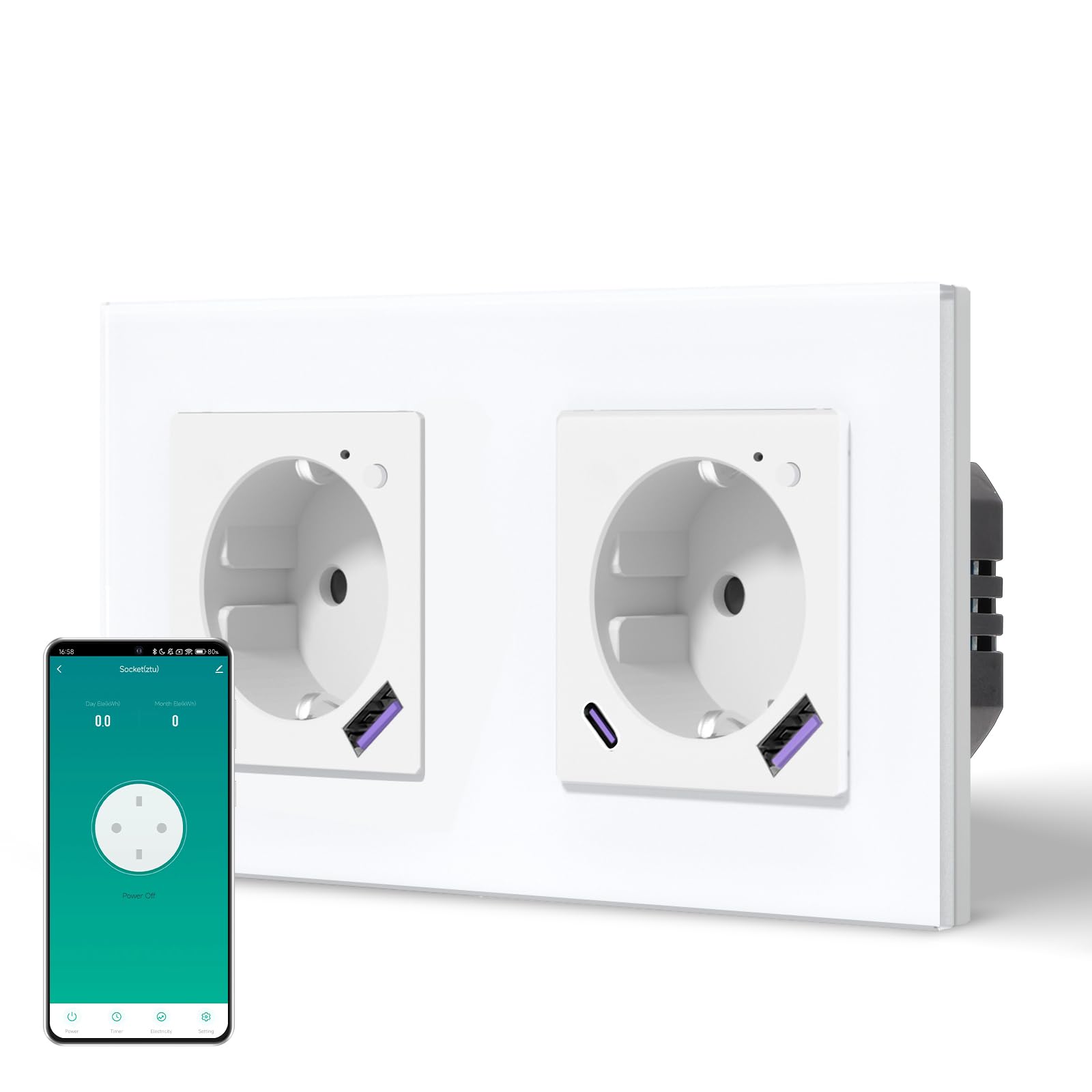 BSEED Enchufe Inteligente con 20W USB y Tipo C,Mate Enchufe Pared Wifi con Medidor Consumo,Control Remoto por APP & Voz,Requiere Cable Neutro,1 Enchufe,Blanco 86mm — view 128
