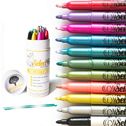 Metallic Markers Paint Pens for Rock Painting-Decorations- Card Making- Coloring-Scrapbooking- Doodling- Photo-Crafts,Metal,Wood- Glitter Set of 12 Medium Tip Point Pen