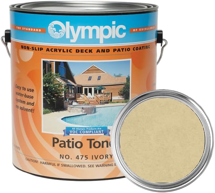 Kelley Technical Coatings Olympic Patio Tones - Champagne - 1 Gallon - Non-slip acrylic deck and patio coating, concrete restorer.