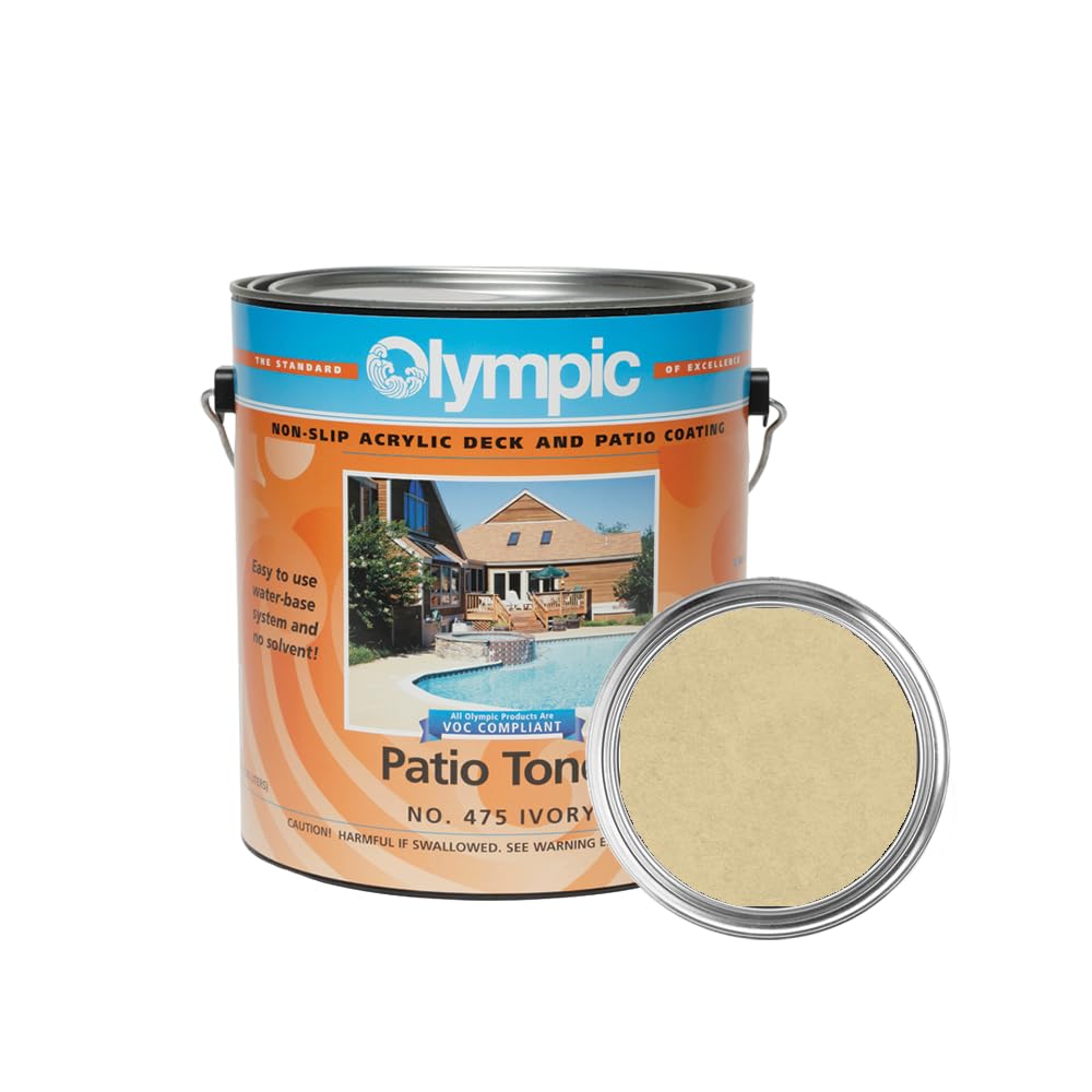 Kelley Technical Coatings Olympic Patio Tones - Ivory - 1 Gallon - Non-slip acrylic deck and patio coating, concrete restorer.