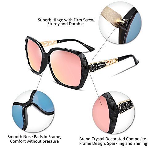 Image of FEISEDY Classic Polarized Women Sunglasses Sparkling Composite Frame B2289 (Color:-Black /Rose Gold Pink)
