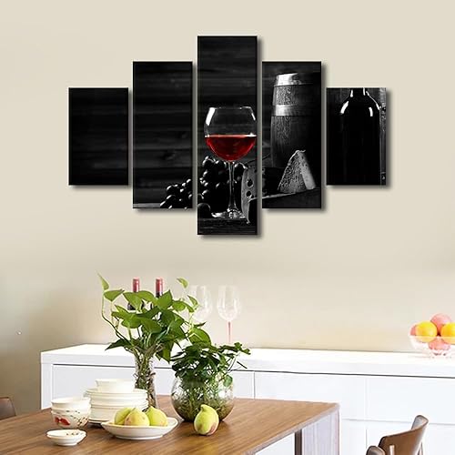 Vista 167 de Imágenes de pared para sala de estar, pintura de copa de vino tinto, bebidas alcohólicas, 5 paneles, lienzo, arte de pared, pósteres e impresiones