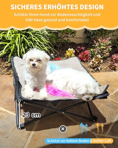 KingCamp Erhöhtes Hundebett Hundeliege Outdoor Haustierbett Haustierliege Atmungsaktivem Mesh & Wildledermatte & Rutschfesten Füßen für Reisen Garten Outdoor Indoor, Schwarz 57 x 57 x 23 cm