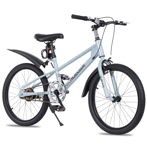 OOFAYJIA 20/24-Inch Kids Mountain Bike for Boys and Girls Aged 7-12 Single-Speed Kids Bicycle with V-Brakes Kickstand Adjustable Seat and Anti-Slip Tyres Multiple Colours (Silver 20 Inch)