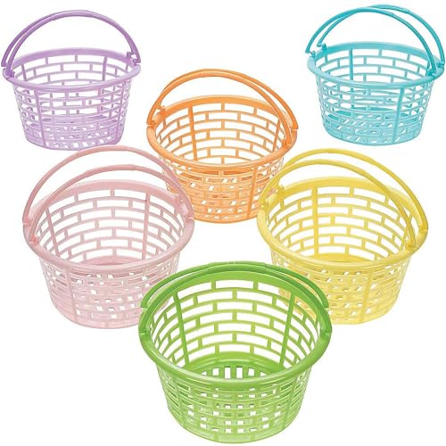Fun Express Pastel Plastic Easter Baskets - Elevate Your Easter Party with These Colorful Round...