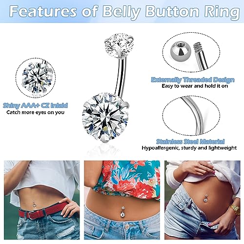 14 PCS Belly Button Rings for Women, 14G Long Dangle Navel Ring Screw Bar Design Body Piercing Jewelry Belly Rings Gifts4