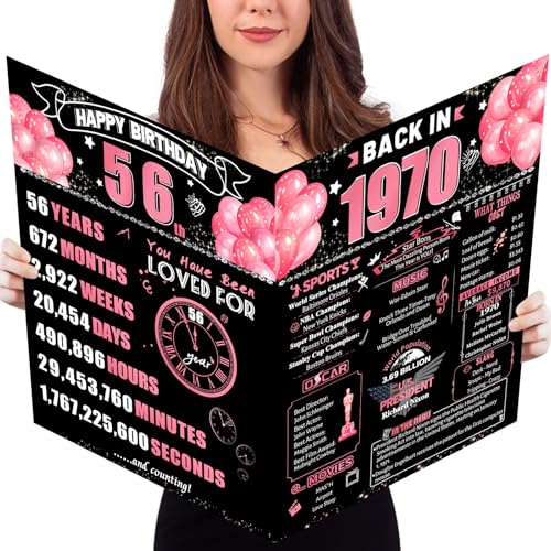 Carte anniversaire 56e ans géante enveloppe rétro noir rose