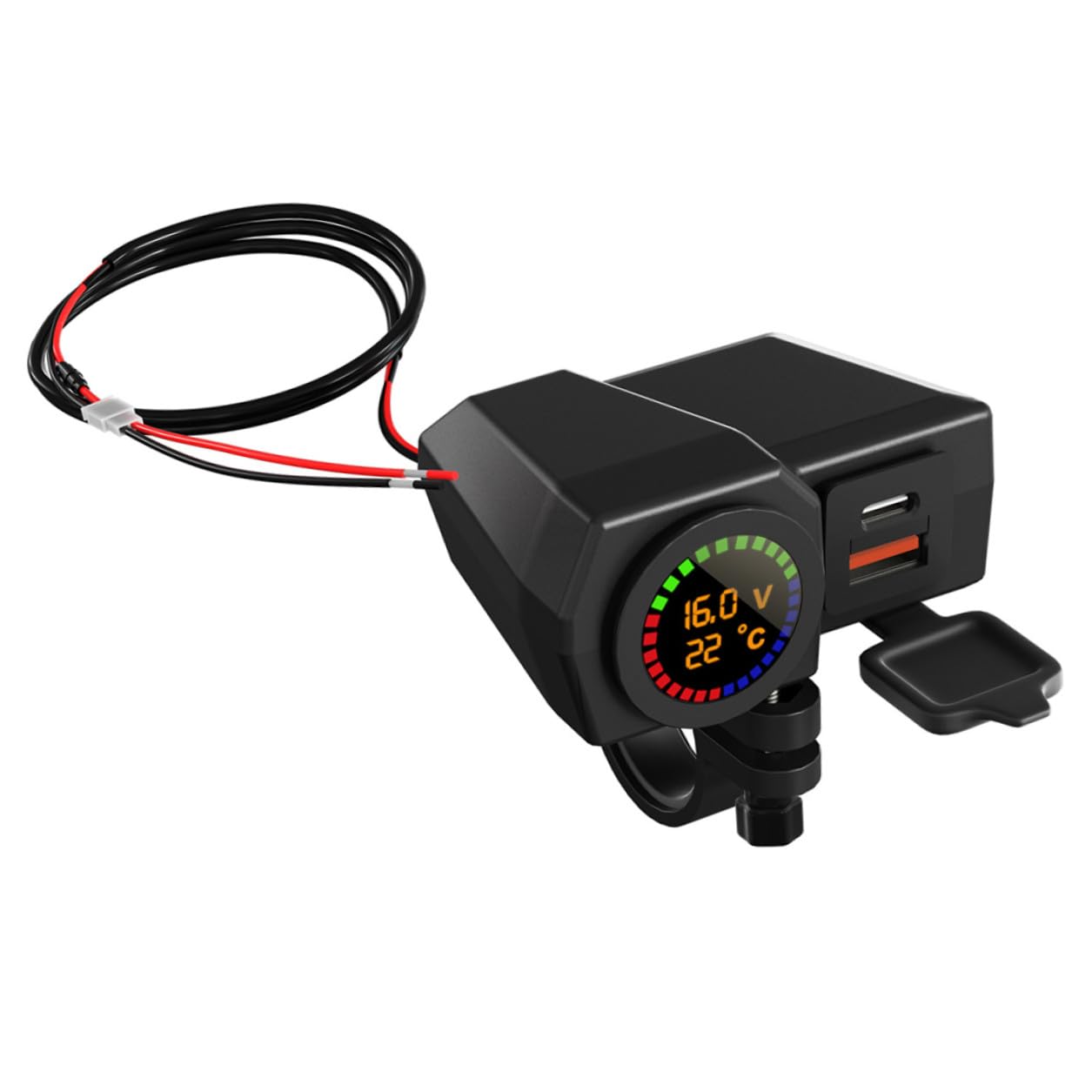 Motorrad Ladegerät mit USB und USB C-anschluss, Schwarz